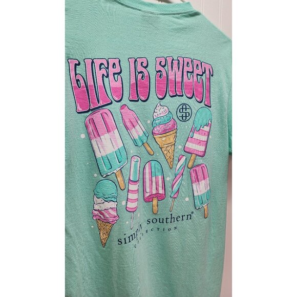 Life Is Sweet Simply Southern Ice Cream Graphic T-Shirt Mint Green Medium 100% C - Picture 2 of 8